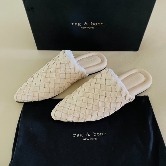 rag & bone Shoes - ❤️ NEW RAG & BONE LEWIS SLIDES MULES SLIP ON WOVEN SUEDE LEATHER FLATS 37 7 NIB